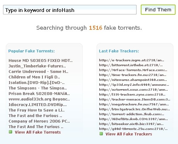 Pagina para identificar torrents falsos