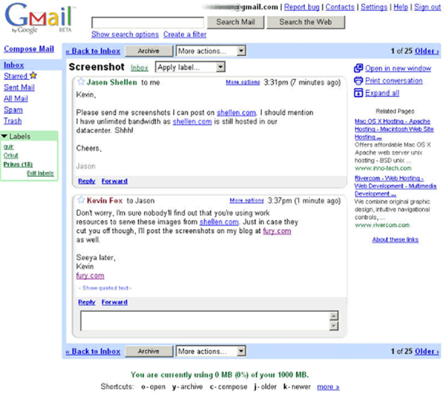El primer Gmail, en 2004