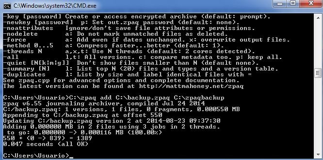 Como podrás observar en cuestión de segundos tenemos la primer copia de seguridad creada (nombre del archivo “back3up.zpa”).