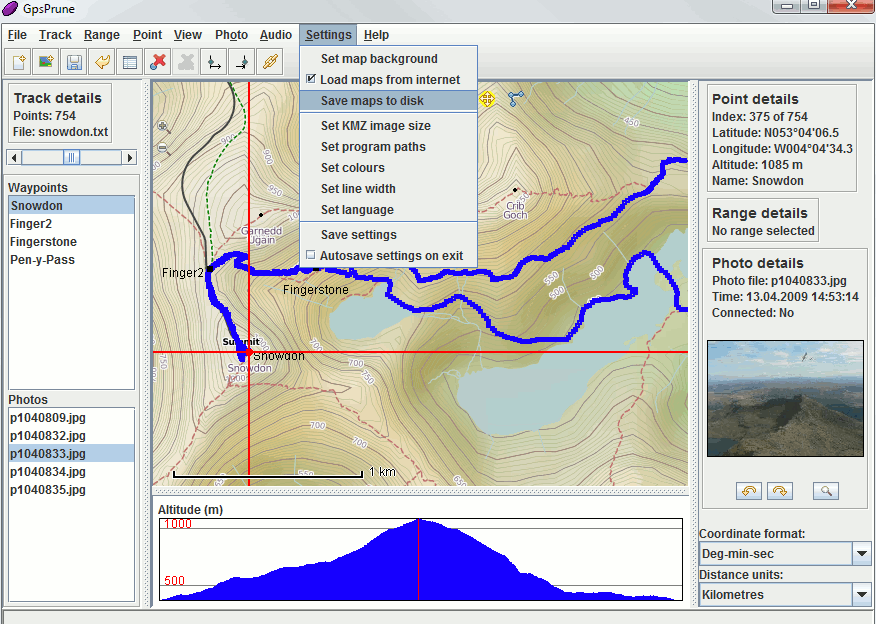 Track details. Сигнал range point. GPSPRUNE. Disk Map.