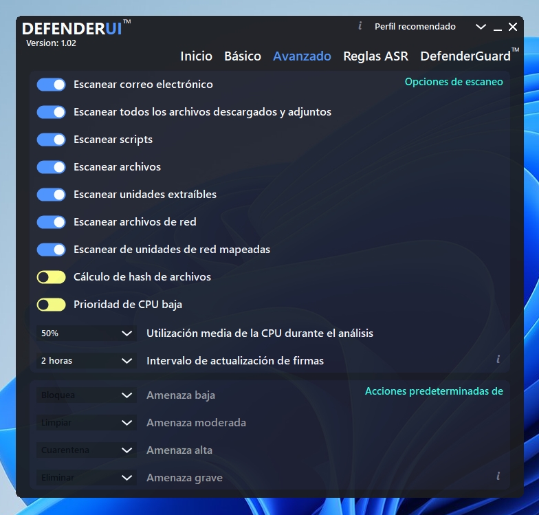 optimizar Windows Defender